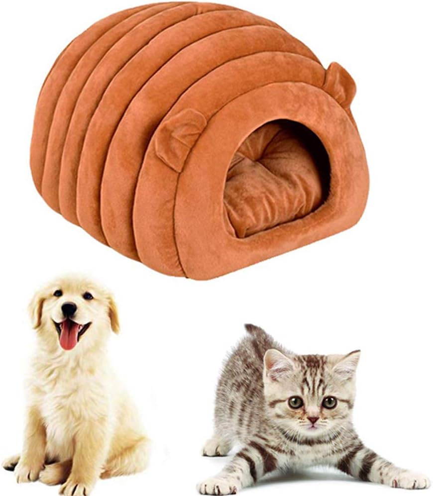 Orange Brown Cat Cave Bed - Cozy Pet House for Cats - Soft Comfortable Kitten Bed