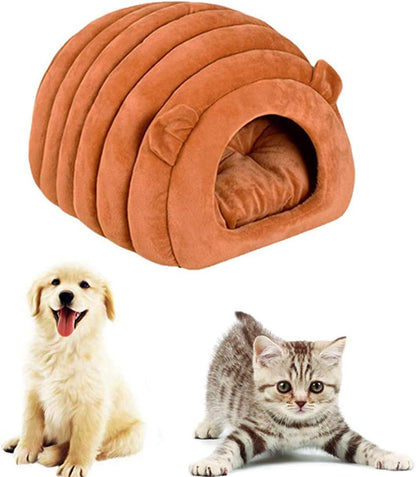 Orange Brown Cat Cave Bed - Cozy Pet House for Cats - Soft Comfortable Kitten Bed