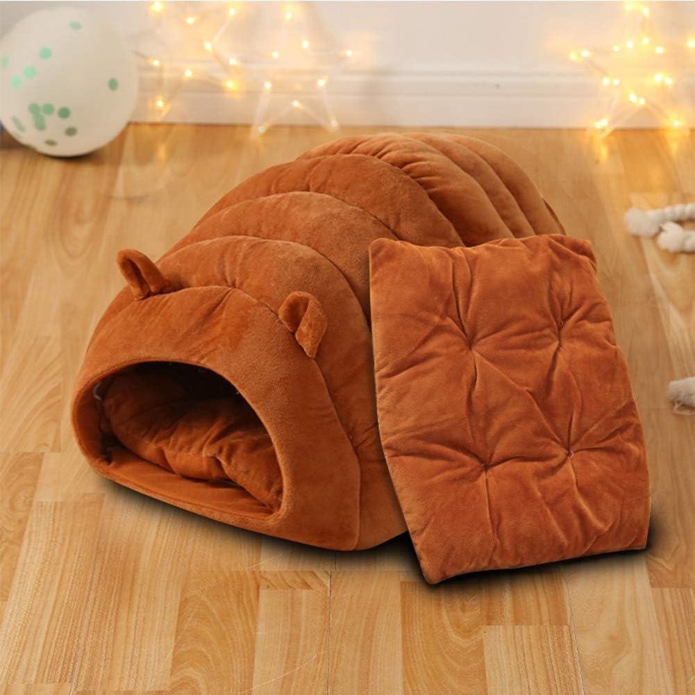 Orange Brown Cat Cave Bed - Cozy Pet House for Cats - Soft Comfortable Kitten Bed