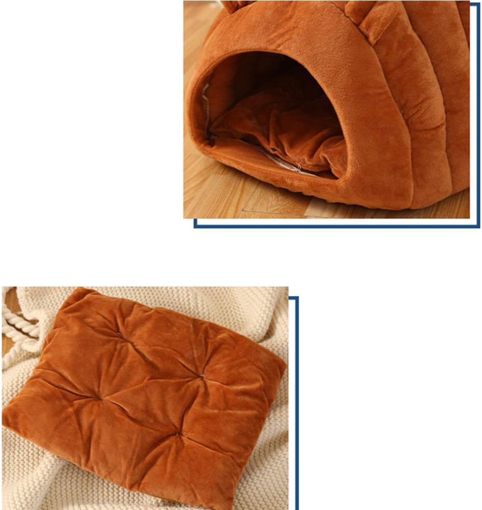 Orange Brown Cat Cave Bed - Cozy Pet House for Cats - Soft Comfortable Kitten Bed