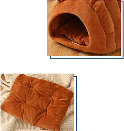 Orange Brown Cat Cave Bed - Cozy Pet House for Cats - Soft Comfortable Kitten Bed