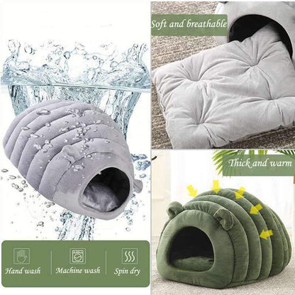 Orange Brown Cat Cave Bed - Cozy Pet House for Cats - Soft Comfortable Kitten Bed