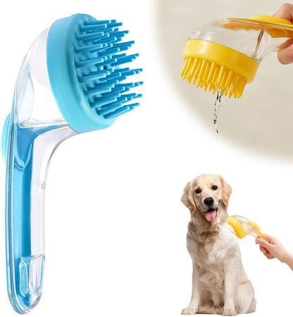 Pet Bath Brush with Shampoo Dispenser, 2025 New Dog Bath Brush Soft Silicone Bristle for Bathing Pets Grooming Massage Brush (Blue)