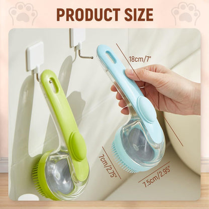 Pet Bath Brush with Shampoo Dispenser, 2025 New Dog Bath Brush Soft Silicone Bristle for Bathing Pets Grooming Massage Brush (Blue)