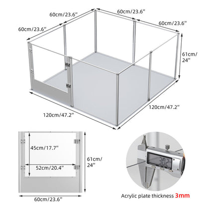 Large Acrylic Dog Playpen 120x120x61CM 8 Panels Cage
