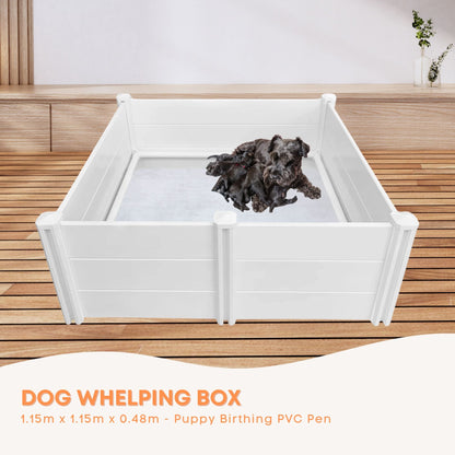 Rooster Farms PVC Dog Whelping Box 1.15m x 1.15m x 0.48m - Puppy Birthing Pen