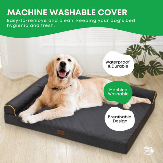 Orthopaedic Memory Foam Dog Bed – Waterproof & Removable Cover (XL, Grey)