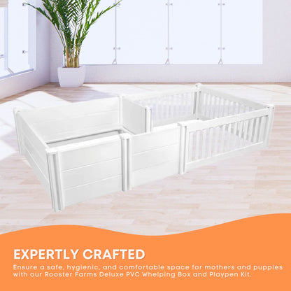 Rooster Farms PVC Dog Whelping Box + Play Pen 1.9m x .95m x 0.48m - Birthing Kit