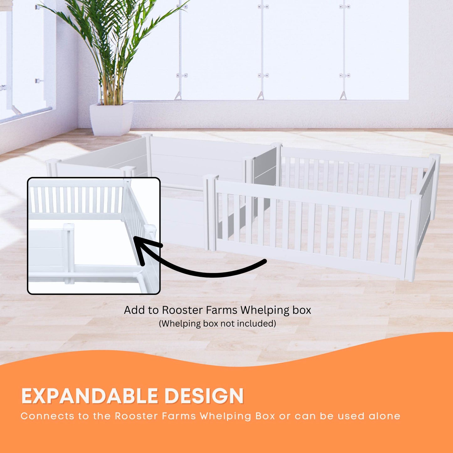 Rooster Farms PVC Dog Play Pen Extension for Whelping Box - 95cm x 95cm x 48cm