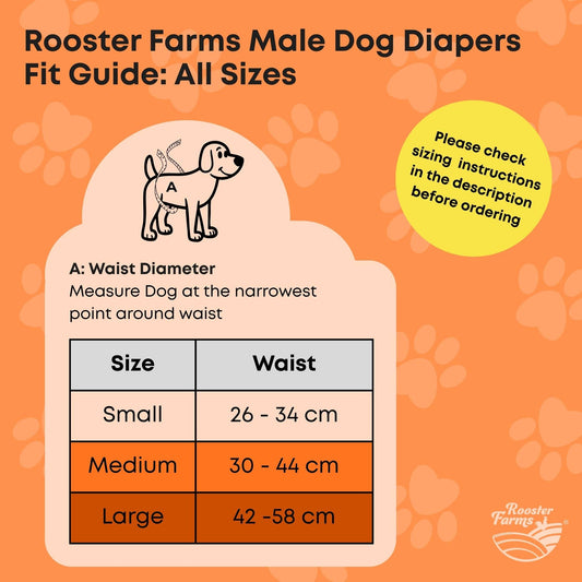Rooster Farms Male Dog Diapers Small 3Pk - Washable Reusable Nappies Hook/Loop