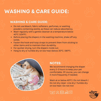 Rooster Farms Male Dog Diapers Small 3Pk - Washable Reusable Nappies Hook/Loop