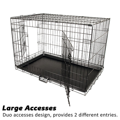 Wire Dog Cage Crate 48in with Tray + Cushion Mat + BLUE Cover Combo