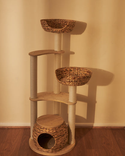 Whisker Wonderland Premium Eco Bamboo Cat Tree Large - Natural Bamboo Structure, Safe & Stable, Multi-Functional Cat Furniture, Climbing & Scratching