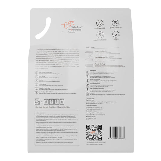 Whisker Wonderland Premium Biodegradable Bamboo Fibre Cat Litter 2KG - Fresh Bamboo Scent | Superior Odour Control, Fast Clumping & Flushable | Pet & Planet Friendly