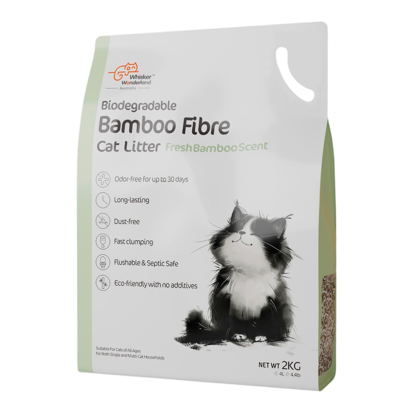 Whisker Wonderland Bulk Biodegradable Bamboo Fibre Cat Litter 2KG - Full Box (Save More!) | Superior Odour Control, Fast Clumping & Flushable | Eco-Friendly Value Pack