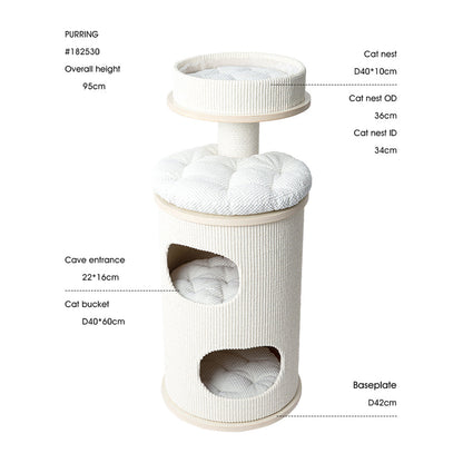 HONEYPOTCAT PURRING Multi-Level Sisal Barrel Cat Tower  - 95cm