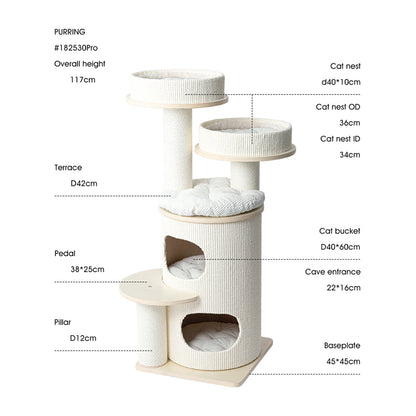 HONEYPOTCAT PURRING Multi-Level Sisal Barrel Cat Tower - PRO 117cm