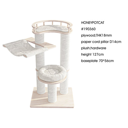 HONEYPOTCAT Leisure Loft With Hammock & Scratch Post - White Velvet - 127cm