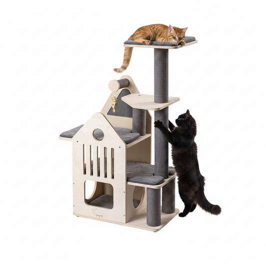 HONEYPOTCAT 2-Level Cat Villa – Scratching Post & Cozy Indoor Cat Tower (113cm)