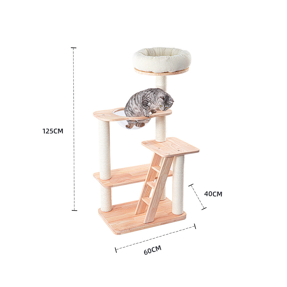 HONEYPOTCAT Serenity Plush Top Cat Tower - Wood Wax 125cm