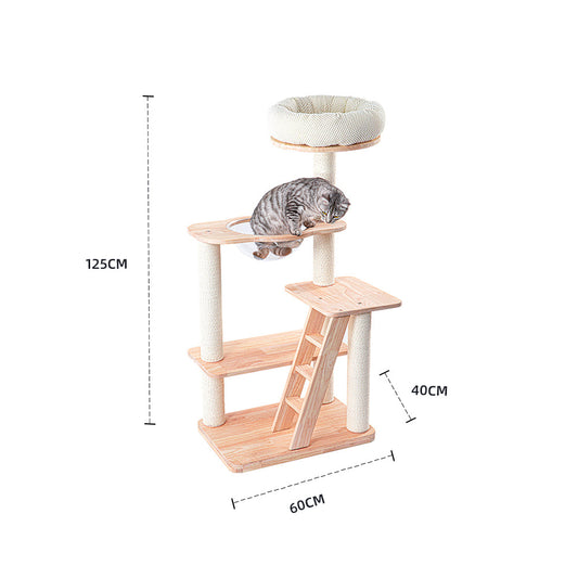HONEYPOTCAT Serenity Plush Top Cat Tower - Wood Wax 125cm