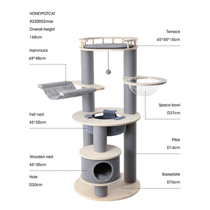HONEYPOTCAT Majestic Reinforced Multi-Level Cat Tree With Hammock - 168cm