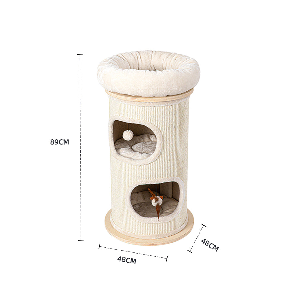 HONEYPOTCAT Cosy Sisal Barrel With Plush Top - Compact 89cm