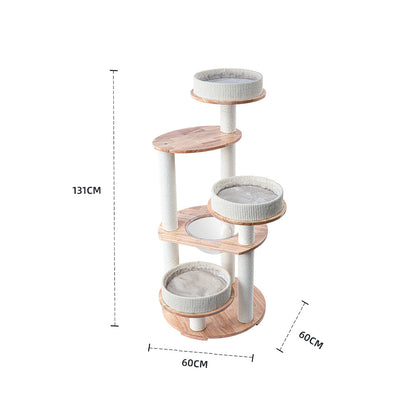 HONEYPOTCAT MZ Simple Joy Wood Cat Tower - Triple Charm 131cm