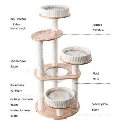 HONEYPOTCAT MZ Simple Joy Wood Cat Tower - Triple Charm 131cm