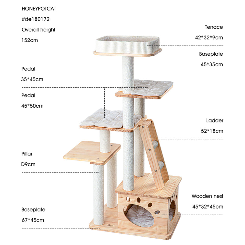 HONEYPOTCAT Elegant Wood Retreat - 146cm