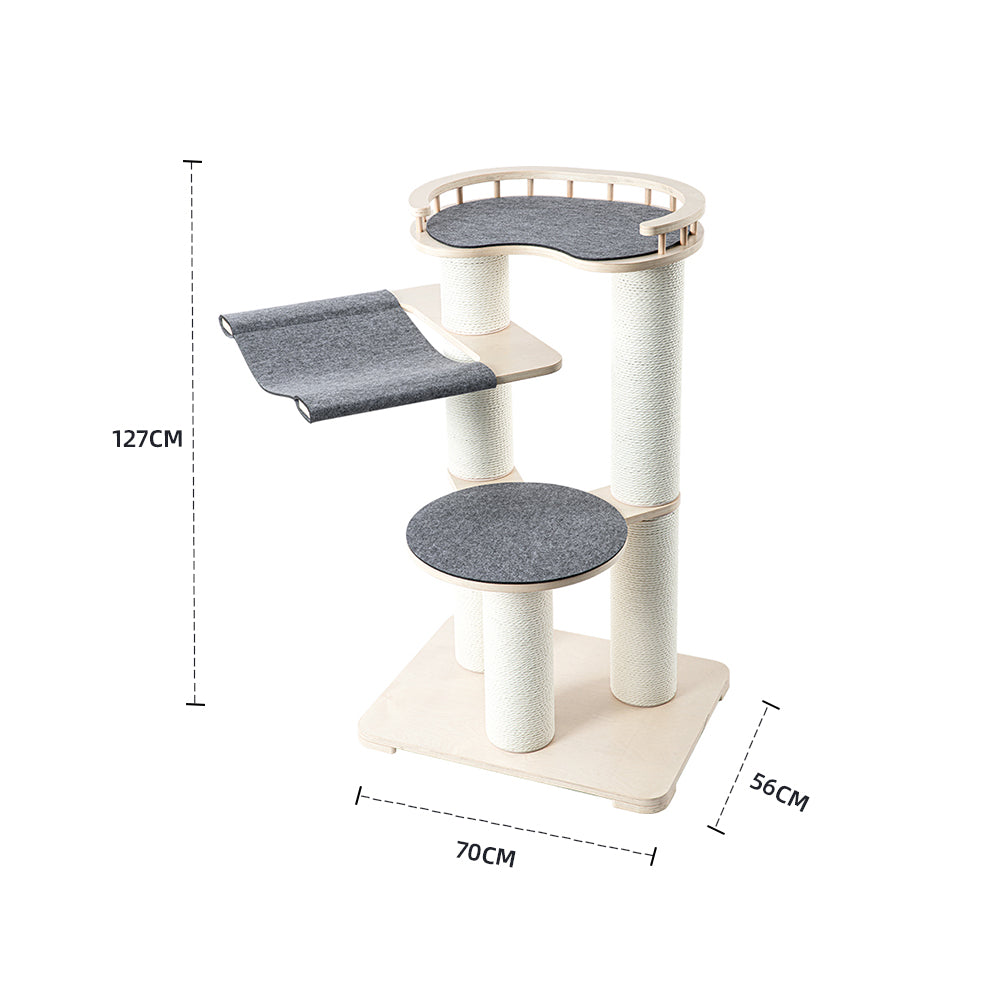 HONEYPOTCAT Leisure Loft With Hammock & Scratch Post - Gray Felt - 127cm