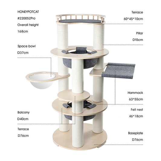 HONEYPOTCAT Harmony Wood Cat Tower - 168cm