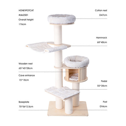 HONEYPOTCAT Signature Solid Wood Cat Tower - 175.5cm