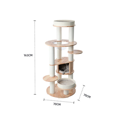 HONEYPOTCAT MZ Varnished Solid Wood Cat Tower With Capsule - 163cm