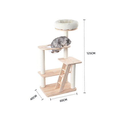 HONEYPOTCAT Serenity Plush Top Cat Tower - Wood Varnish 125cm