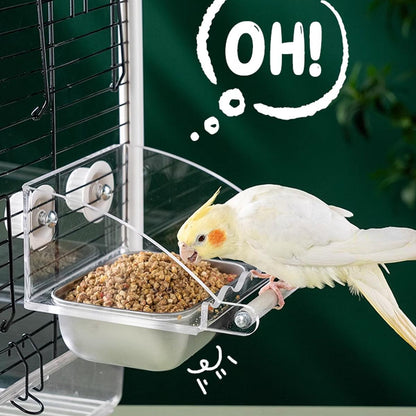 Parrot Stainless Steel Food Bowl Bird Feeder Cage Hanging Dish for Pet Birds - M