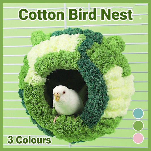 Hanging Warm Cotton Nest Hammock Cozy Bed for Parrots and Other Bird Species - Green