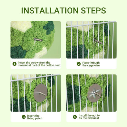 Hanging Warm Cotton Nest Hammock Cozy Bed for Parrots and Other Bird Species - Green