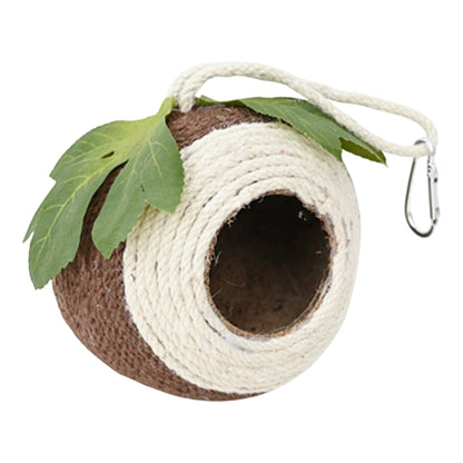Bird Nest Parrot Nest Coconut Shell Braided Twine Colourful Cage Hanging Bed - White-Green-Screw Model