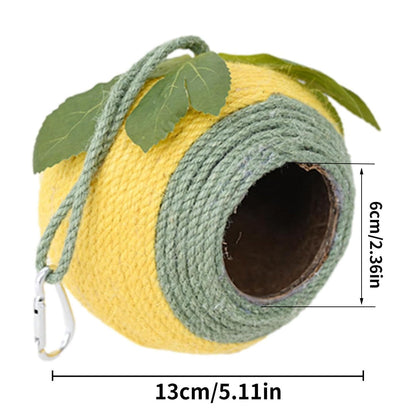 Bird Nest Parrot Nest Coconut Shell Braided Twine Colourful Cage Hanging Bed - Green-Yellow-Screw Model