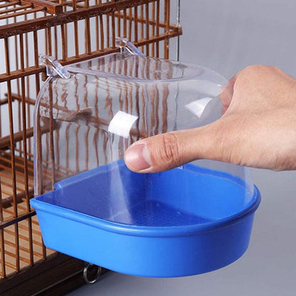 Bird Water Bath Tub For Pet Cage Hanging Bowl Parrot Birdbath Pet Cleaning - Blue