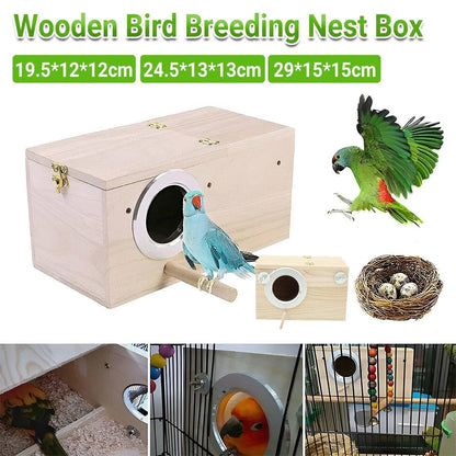 Wooden Nest Bird Breeding Box Parakeet Parrot Cockatiel Cage Nesting House S M L - S-19.5*12*12cm