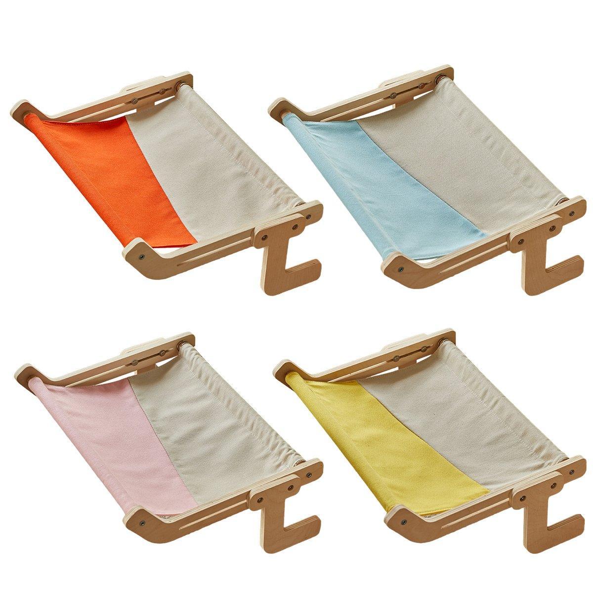 Window Hanging Cat Hammock Solid Wood Sun Bed Nest for All Seasons Durable - Grey+Orange