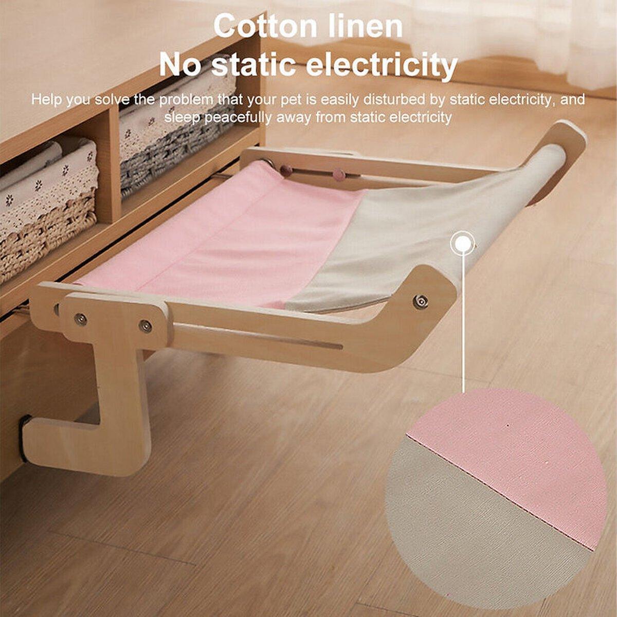 Window Hanging Cat Hammock Solid Wood Sun Bed Nest for All Seasons Durable - Grey+Pink
