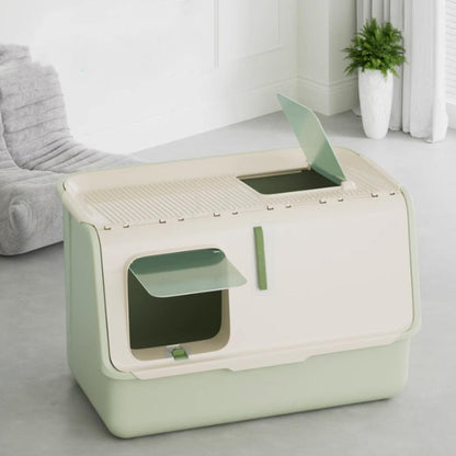 Large Fully Enclosed Cat Litter Box with Lid Odor Control Litter Pan for Cats - Green