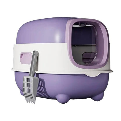 Large Fully Enclosed Cat Litter Box Lift Lid Odour Control Easy Clean Kitty - Purple