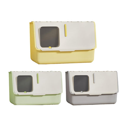 Large Fully Enclosed Cat Litter Box with Lid Odor Control Litter Pan for Cats - Yellow