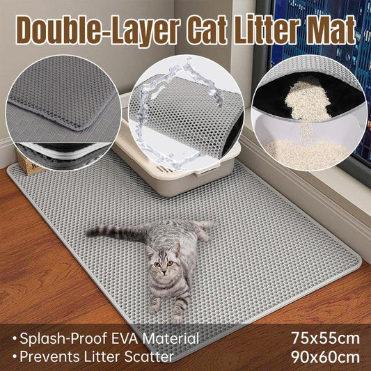 Large Double Layer Litter Mat Waterproof Non Slip Cat Trapping Pad Easy to Clean - 75x55cm