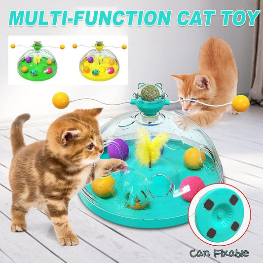 Interactive Windmill Cat Teaser Toy Treasure Box with Stick Fun Play for Pets - Green