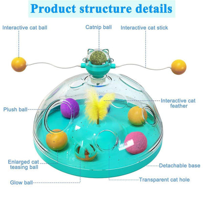 Interactive Windmill Cat Teaser Toy Treasure Box with Stick Fun Play for Pets - Green